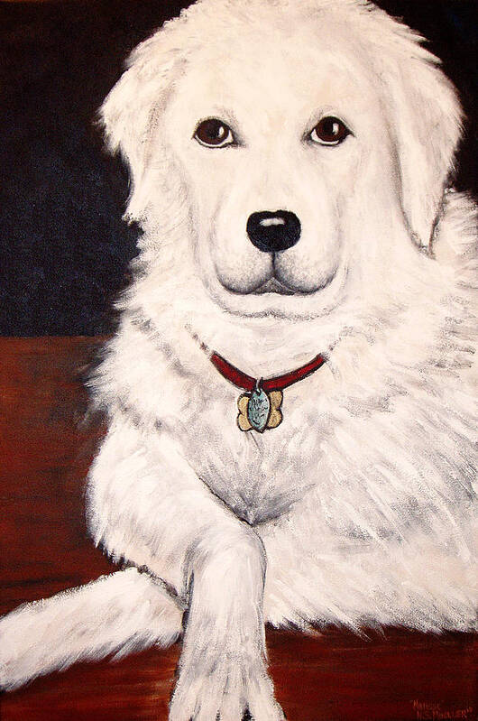 Dog Art Print featuring the painting Matisse- Portrait of a Hungarian Kuvasz by Nancy Mueller