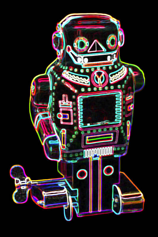 Robot Art Print featuring the digital art Mechanical mighty sparking robot by DB Artist