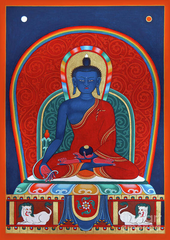 Bhajaija Guru Art Print featuring the painting Medicine Buddha Menla by Sergey Noskov