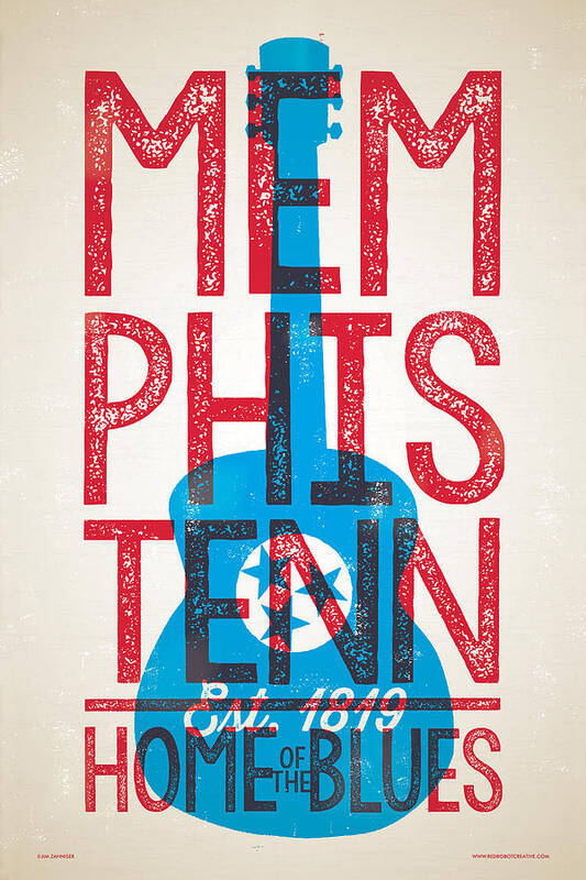 Guitars Art Print featuring the digital art Memphis Poster - Tennessee #1 by Jim Zahniser