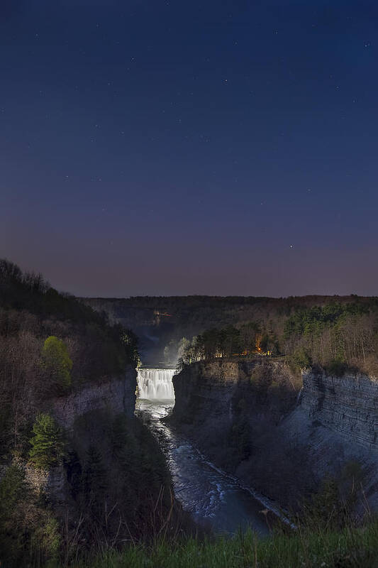 Letchworth State Park Art Print featuring the photograph Middle Falls At Night by Mark Papke