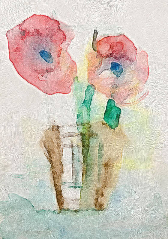 Minimal Art Art Print featuring the mixed media Minimal Red Flowers by Britta Zehm