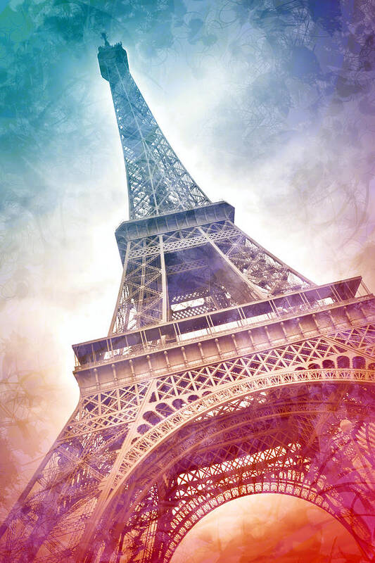 Orange Art Print featuring the photograph Modern-Art EIFFEL TOWER 21 by Melanie Viola