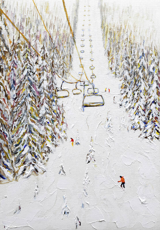Grande Massiff Art Print featuring the painting Small Painting of Molliets Chairlift Grand Massif. Do Not Enlarge Too Big by Pete Caswell