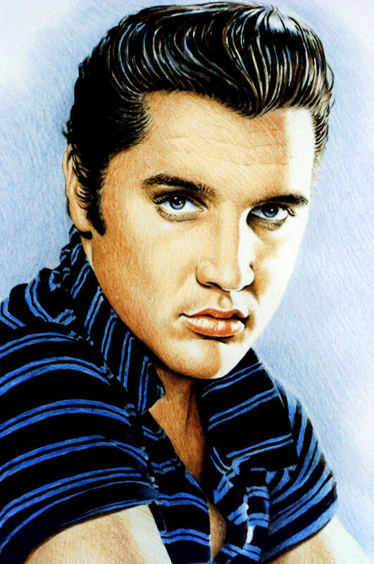 Elvis Art Print featuring the drawing Moody Blue by Andrew Read