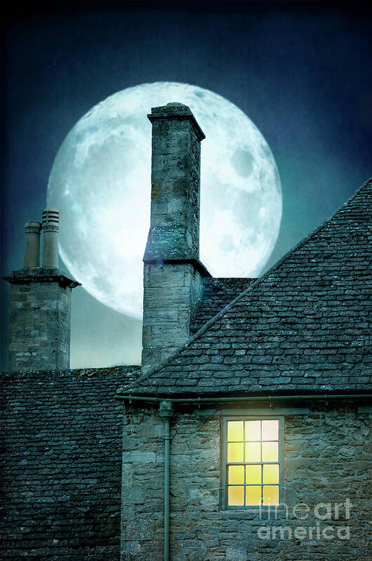 Victorian Art Print featuring the photograph Moonlit Rooftops And Window Light by Lee Avison