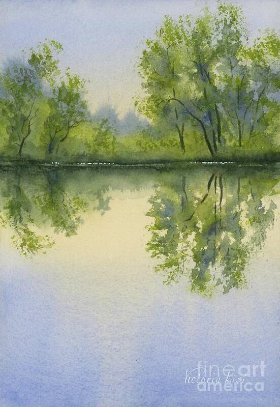 Watercolor Art Print featuring the painting Morning at Turtle Pond by Victoria Lisi