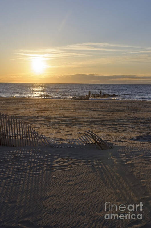 Jetty Art Print featuring the photograph Morning Fishing in Asbury II by Debra Fedchin