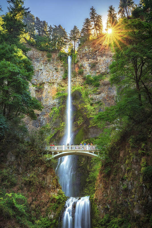 Columbia River Gorge Art Print featuring the photograph Multanomah Falling Star by Sylvia J Zarco
