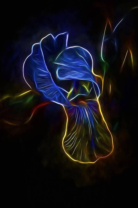 Iris Art Print featuring the painting Neon Iris by Theresa Campbell