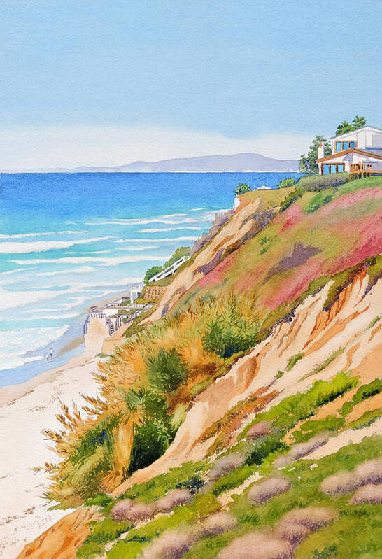 Pacific Ocean Art Print featuring the painting Neptune's View Leucadia California by Mary Helmreich
