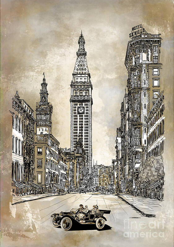 New York Art Print featuring the digital art New York 1910 by Andrzej Szczerski