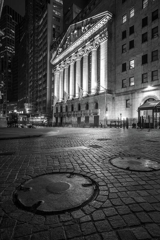B&w Art Print featuring the photograph New York City Wall Street by John McGraw