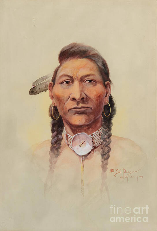 Edgar S. Paxson (1852-1919) Nez Perce (1909) - Watercolor On Paper Art Print featuring the painting Nez Perce by Celestial Images