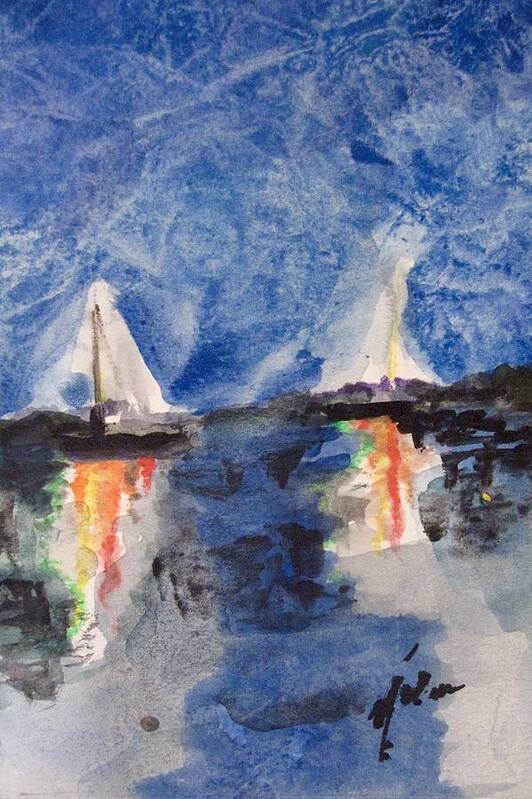 Sailboat Art Print featuring the painting Night Sail by Melanie Stanton