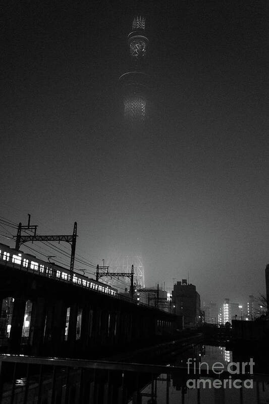  Black Art Print featuring the photograph Night Skytree, Asakusa Tokyo, Japan by Perry Rodriguez