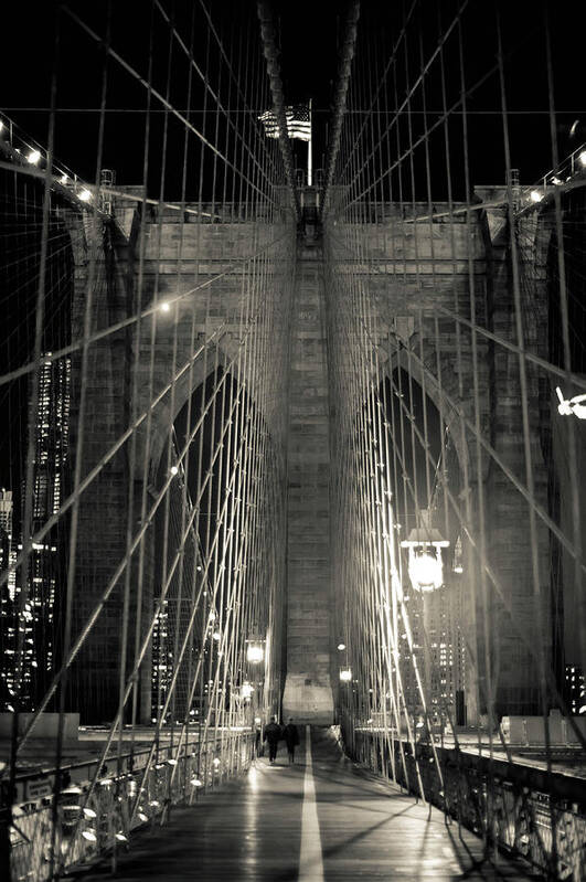 Brooklyn Bridge Art Print featuring the photograph Night Stroll by Sara Hudock