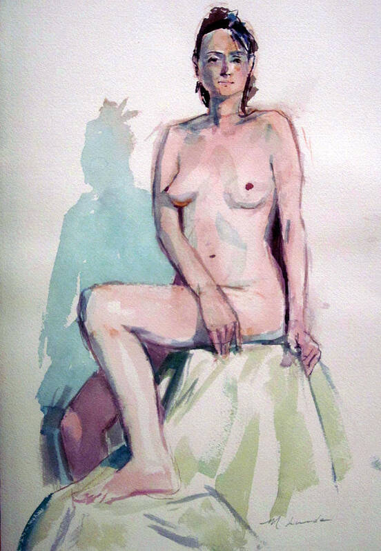 Watercolor Nude Art Print featuring the painting Nude with Cast Shadow by Mark Lunde