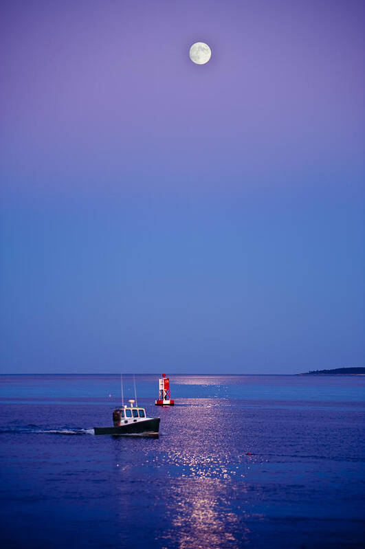 Maine Art Print featuring the photograph Ocean Moonrise by Steve Gadomski