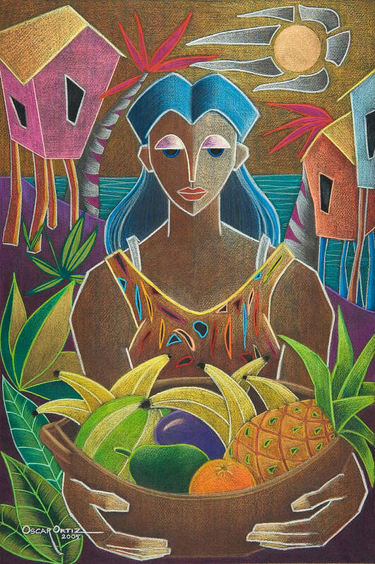 Female Art Print featuring the painting Ofrendas de mi tierra by Oscar Ortiz