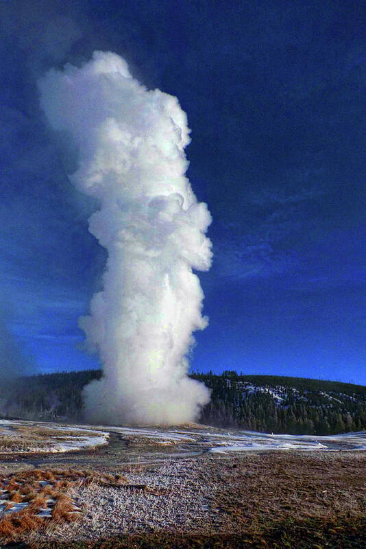 Old Faithful Eruption Art Print featuring the photograph Old Faithful in Winter by C Sitton