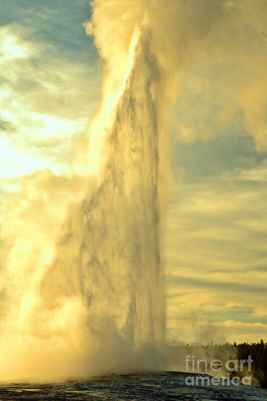 Old Faithful Art Print featuring the photograph Old Faithful Spring Sunset Eruption by Adam Jewell