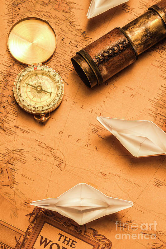 Boat Art Print featuring the photograph Origami paper boats on a voyage of exploration by Jorgo Photography