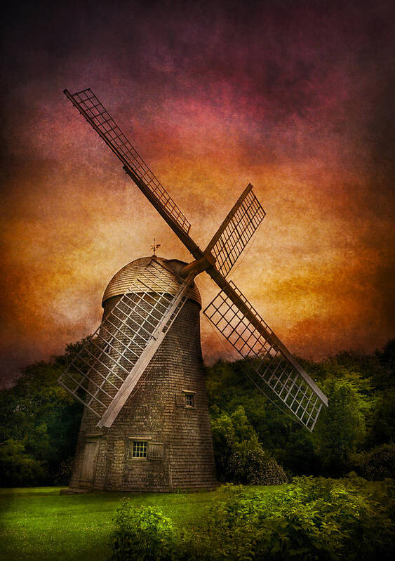 Hdr Art Print featuring the photograph Other - Windmill by Mike Savad