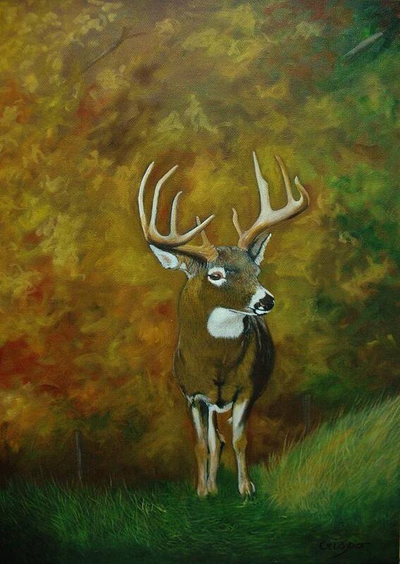 Deer Art Print featuring the painting Out of nowhere by Jean Yves Crispo