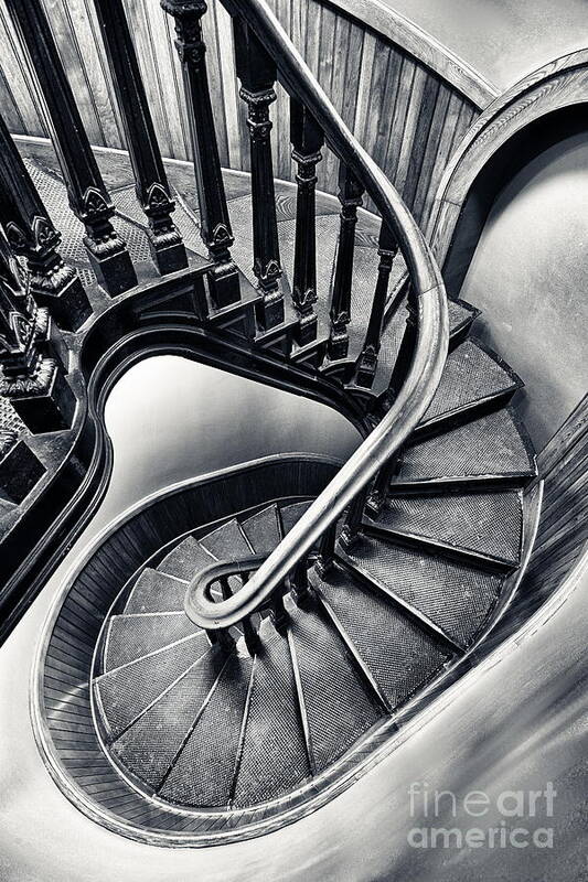 Oval Curved Curve Circle Circular Stair Stairway Stairs Black White Monochrome Art Print featuring the photograph Oval Stairs 9884 by Ken DePue