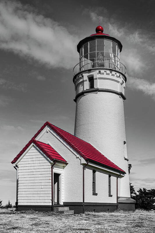 Clouds Art Print featuring the photograph Pacific Coastal Lighthouse in Creative Black and White by Debra and Dave Vanderlaan