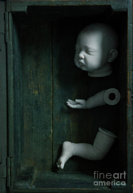 Baby Art Print featuring the photograph Parts Of A Plastic Doll In A Wooden Box by Lee Avison