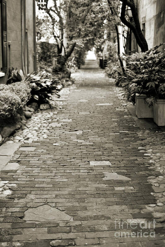 Patchwork Pathway Art Print featuring the photograph Patchwork Pathway in Sepia AKA Philadelphia Alley by Dustin K Ryan