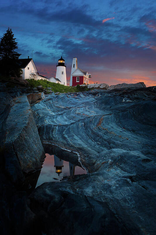 Pemaquid Point Lighthouse Art Print featuring the photograph Pemaquid Lighthouse at dawn by David Smith