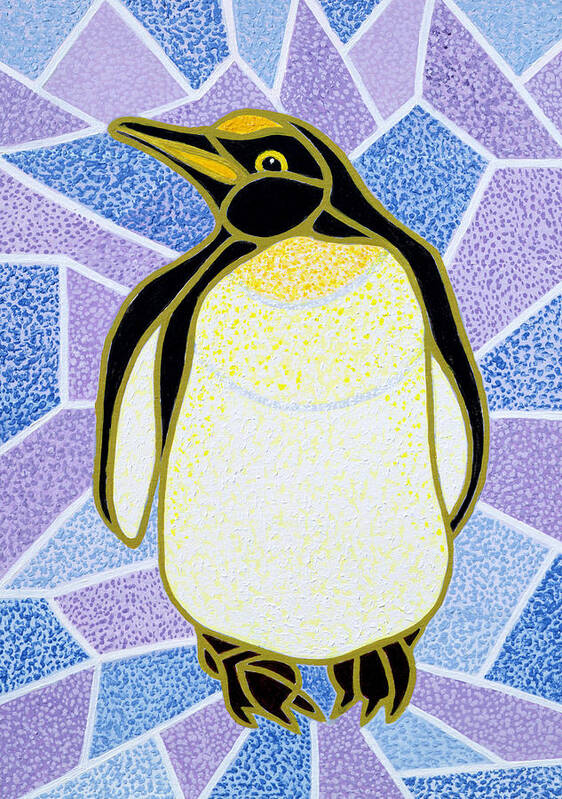Penguin Art Print featuring the painting Penguin on Stained Glass by Pat Scott