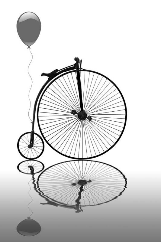Penny Farthing Art Print featuring the photograph Penny Farthing Reflections Mono by Gill Billington