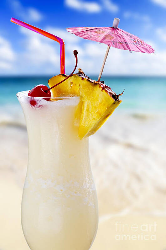 Pina Colada Art Print featuring the photograph Pina colada cocktail on the beach by Elena Elisseeva