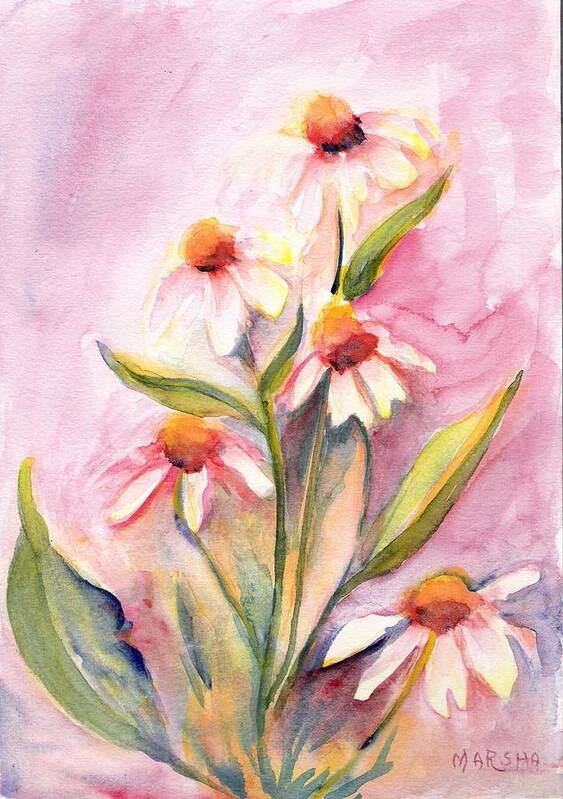 Floral Art Print featuring the painting Pink Flowers by Marsha Woods