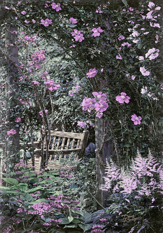  Art Print featuring the painting Pink Muted Garden Respite by Doug Kreuger