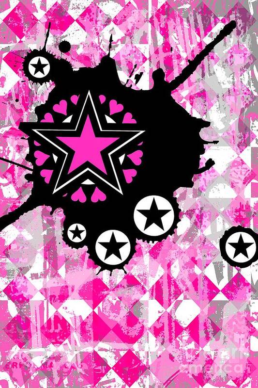 Star Art Print featuring the digital art Pink Star Splatter by Roseanne Jones