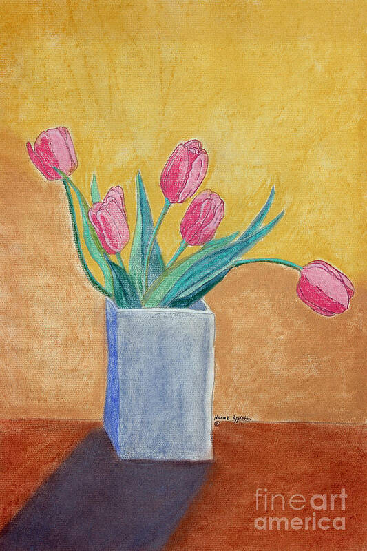 Tulip Art Print featuring the painting Pink Tulips by Norma Appleton