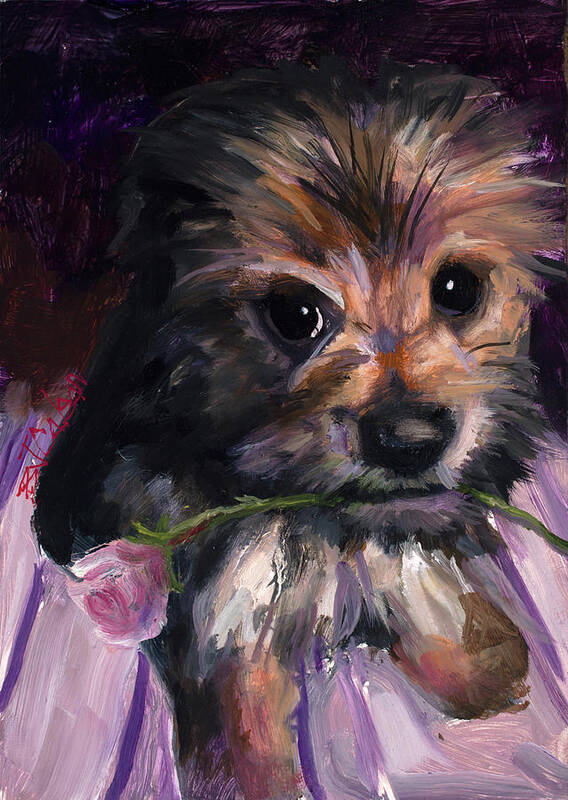 Yorkie Art Print featuring the painting Pint Sized Love by Billie Colson