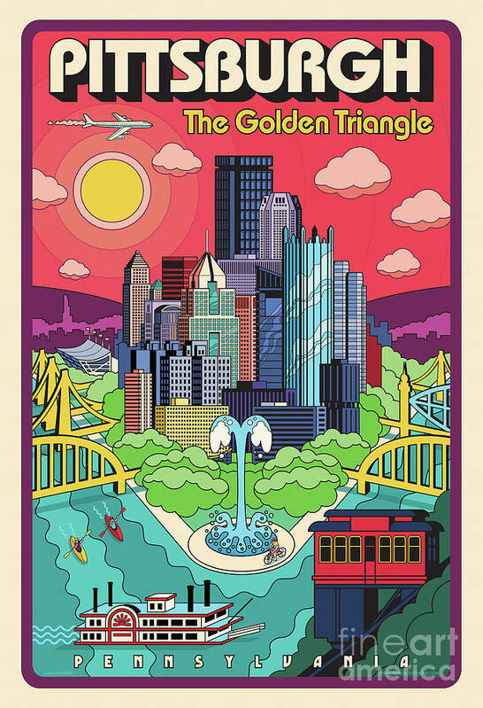 Pittsburgh Art Print featuring the digital art Pittsburgh Poster - Pop Art - Travel by Jim Zahniser