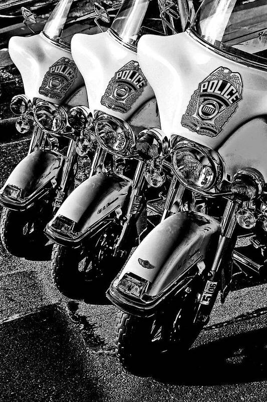 Motorcycles Art Print featuring the photograph Police bikes by Bill Jonscher