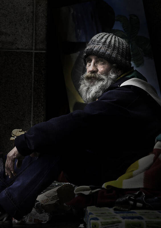 Homeless Art Print featuring the photograph Portrait of a homeless man by Sheila Smart Fine Art Photography