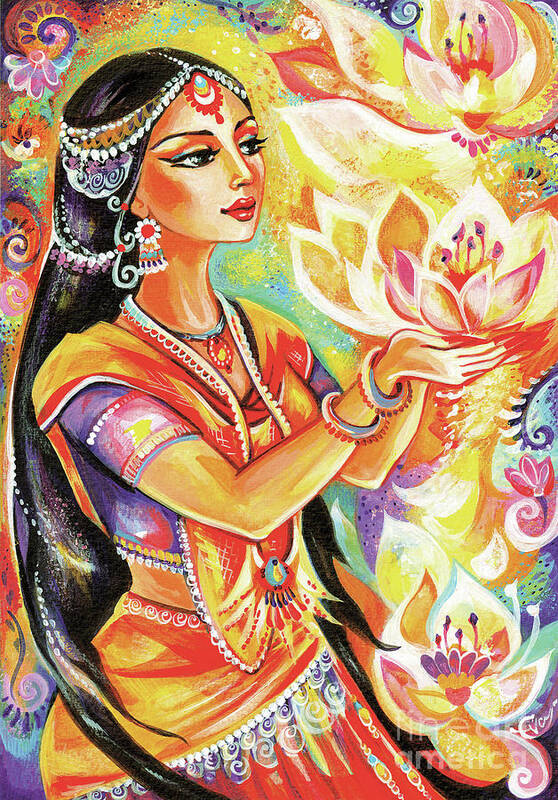 Indian Goddess Art Print featuring the painting Pray of the Lotus River by Eva Campbell