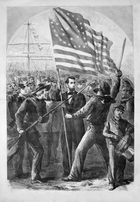 Abraham Lincoln Art Print featuring the painting President Lincoln holding the American Flag by War Is Hell Store