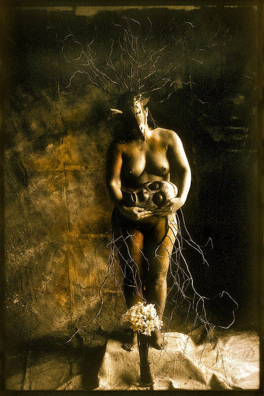 Primitive Art Art Print featuring the photograph Primitive Woman Holding Mask by David Chasey