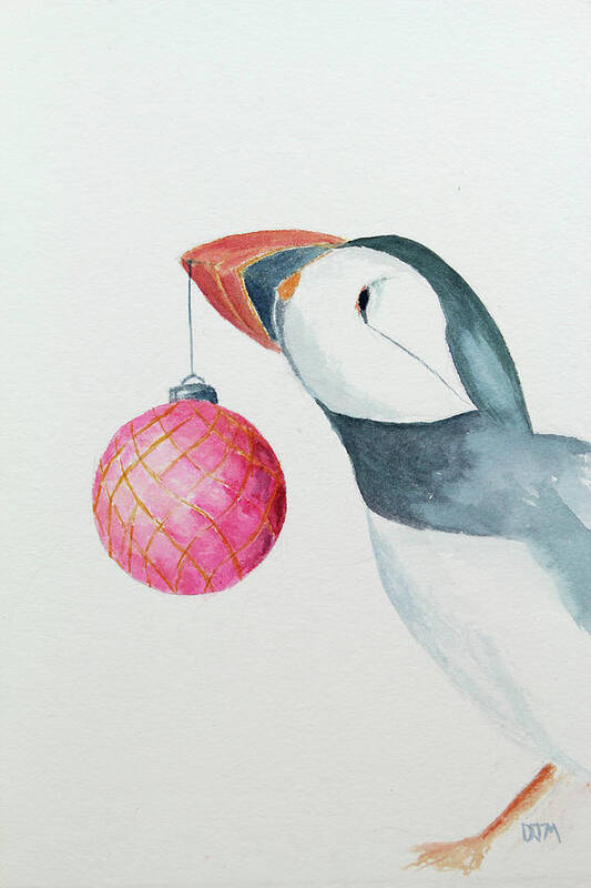 Watercolor Art Print featuring the painting Puffin's First Christmas by Doug Moore