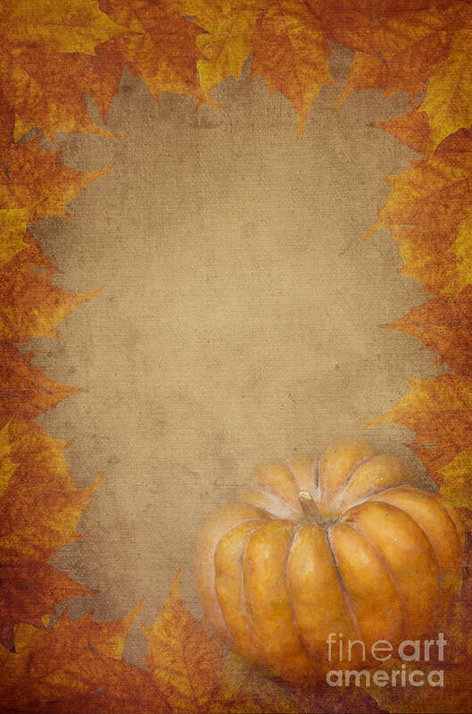 Pumpkin Art Print featuring the digital art Pumpkin And Maple Leaves by Jelena Jovanovic